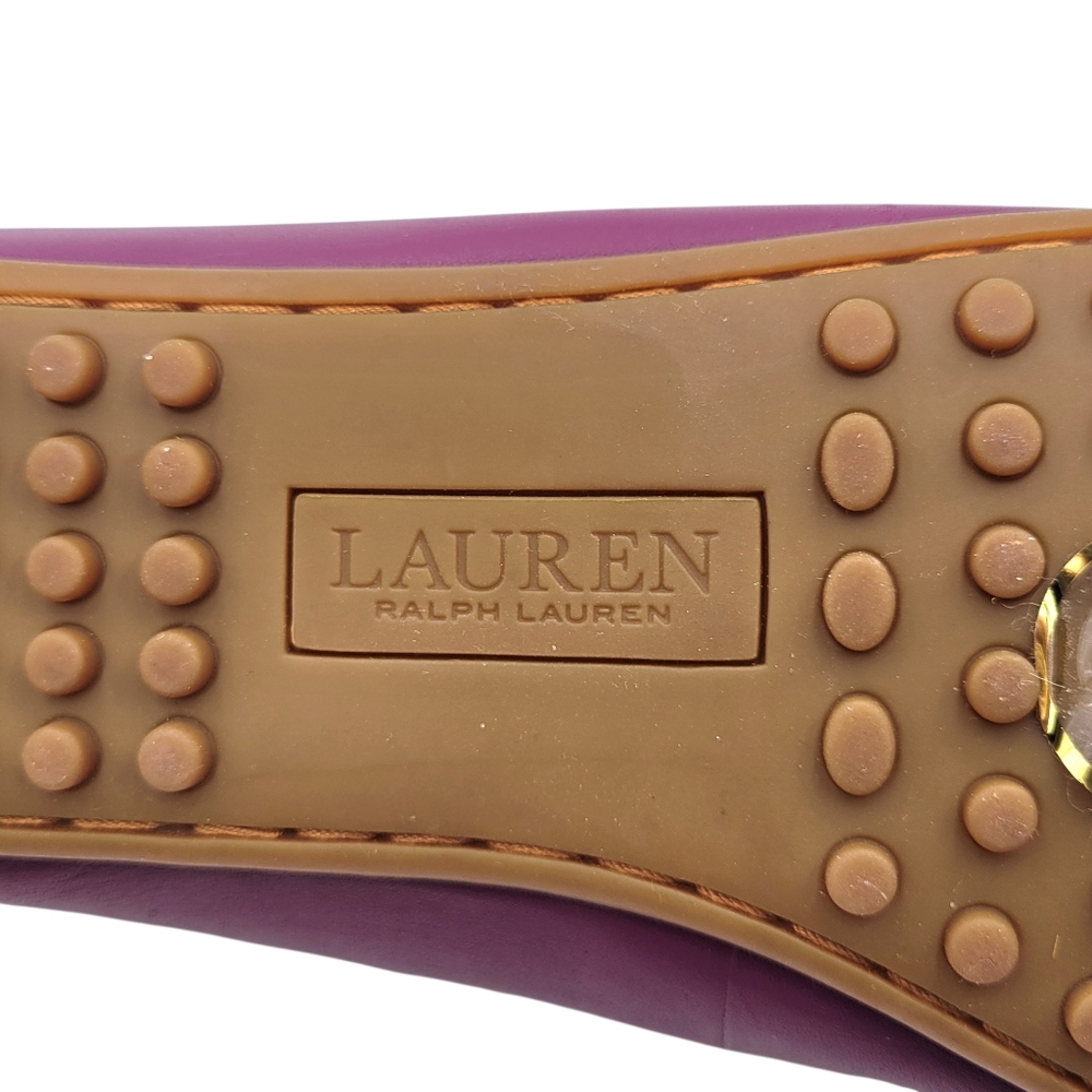 Lauren Ralph Lauren Barnsbury Driving Loafers Women 9 Plum Gold LRL Logo Leather - Picture 9 of 12